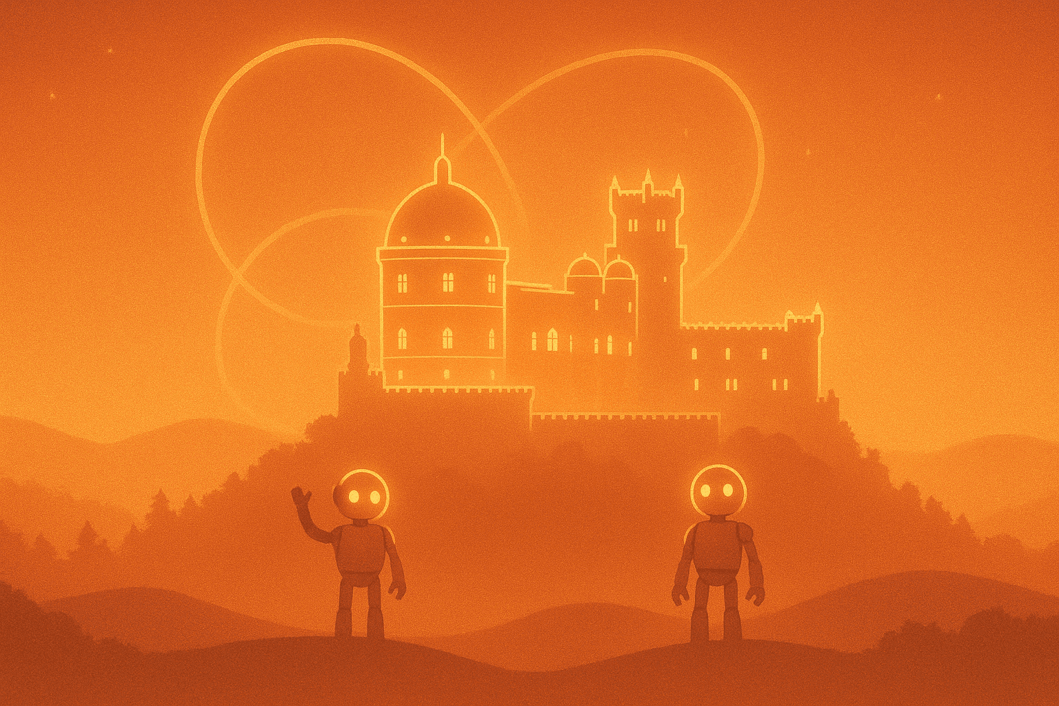 futuristic-landscape-robots-castle-orange